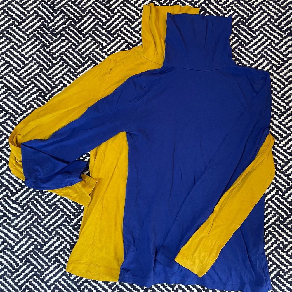 J. Crew Tissue Turtlenecks, Royal Blue, Yellow, XS